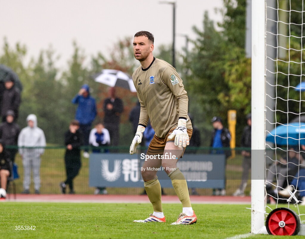 29 August 2026; Newbridge Town goalkeeper Mark O'Connor during the FAI National League Group 3 match between CK United and Newbridge Town at SETU Sports Complex in Carlow. Photo by Michael P Ryan/Sportsfile