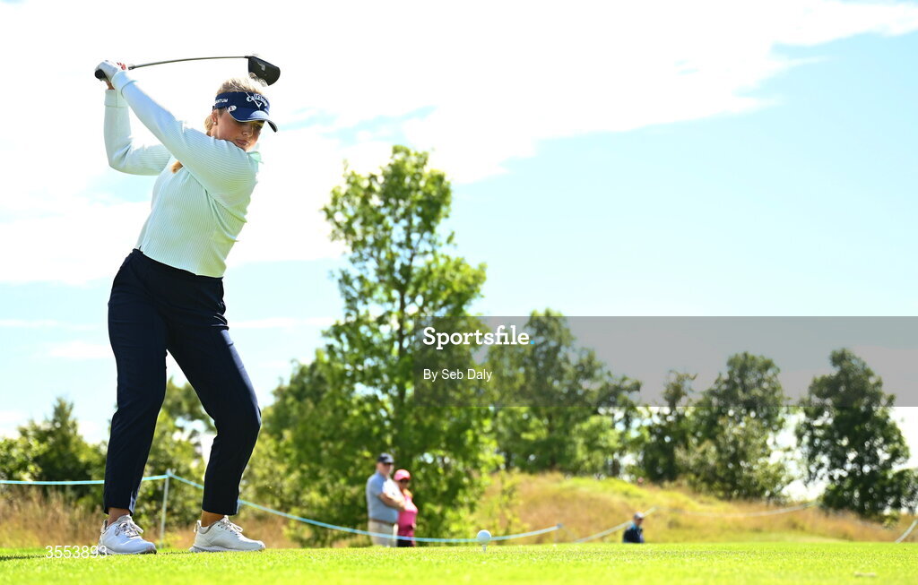 30 August 2026; Kajsa Arwefjall of Sweden plays her tee shot on the 10th hole during day four of the 2026 KPMG Women’s Irish Open Golf Championship at The K Club in Straffan, Kildare. Photo by Seb Daly/Sportsfile