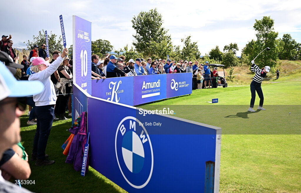 30 August 2026; Leona Maguire of Ireland plays her tee shot on the 10th hole during day four of the 2026 KPMG Women’s Irish Open Golf Championship at The K Club in Straffan, Kildare. Photo by Seb Daly/Sportsfile