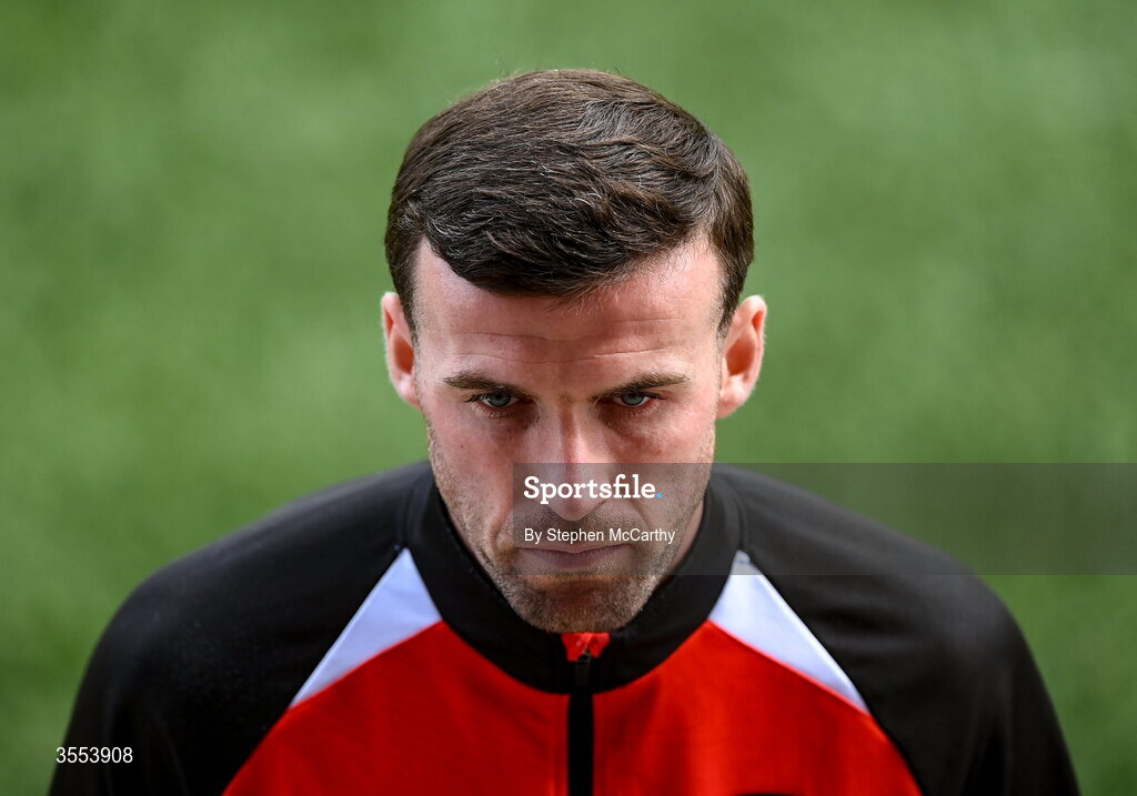 30 August 2026; Patrick McClean of Derry City before the SSE Airtricity Men’s Premier Division match between Derry City and Shamrock Rovers at The Ryan McBride Brandywell Stadium in Derry. Photo by Stephen McCarthy/Sportsfile