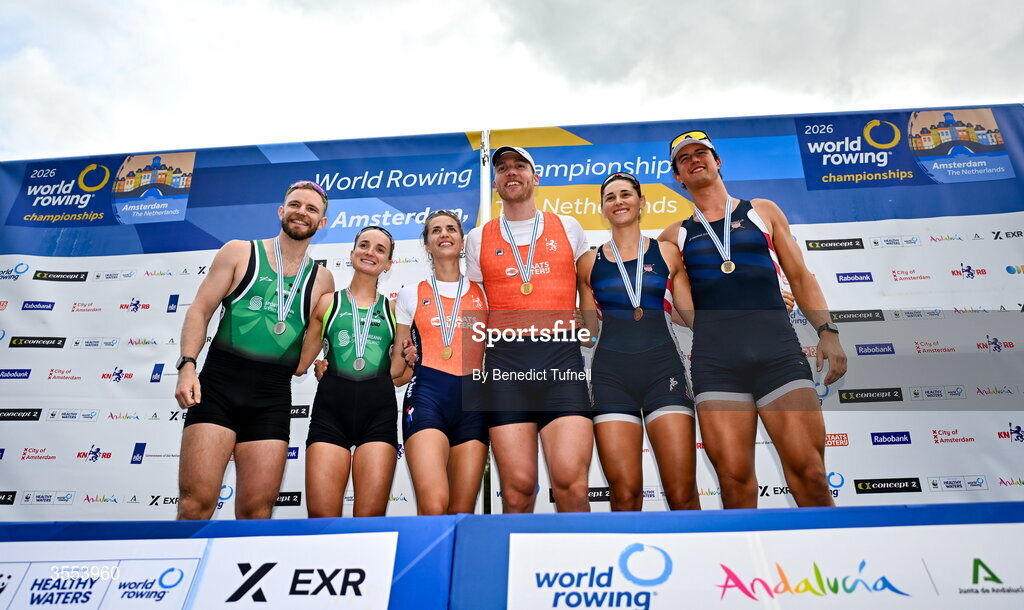 30 August 2026; Konan Pazzaia and Margaret Cremen of Ireland compete in the mixed Double Sculls Final during the 2026 World Rowing Championships at Bosbaan in Amsterdam, Netherlands. Photo by Benedict Tufnell/Sportsfile