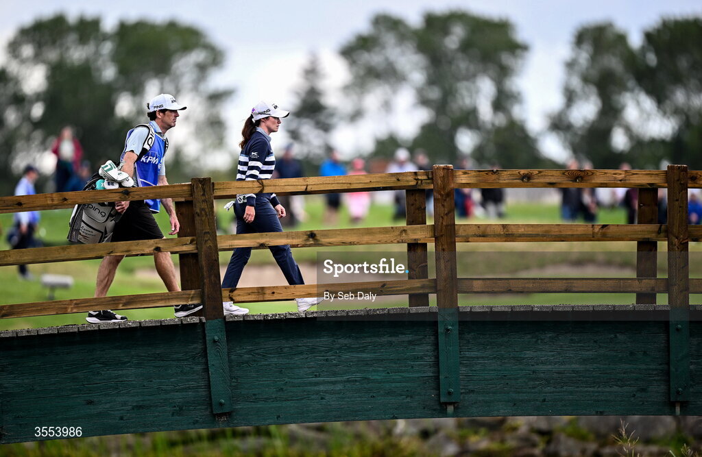 30 August 2026; Leona Maguire of Ireland and her caddie Simon Keelan during walk to the 16th green day four of the 2026 KPMG Women’s Irish Open Golf Championship at The K Club in Straffan, Kildare. Photo by Seb Daly/Sportsfile
