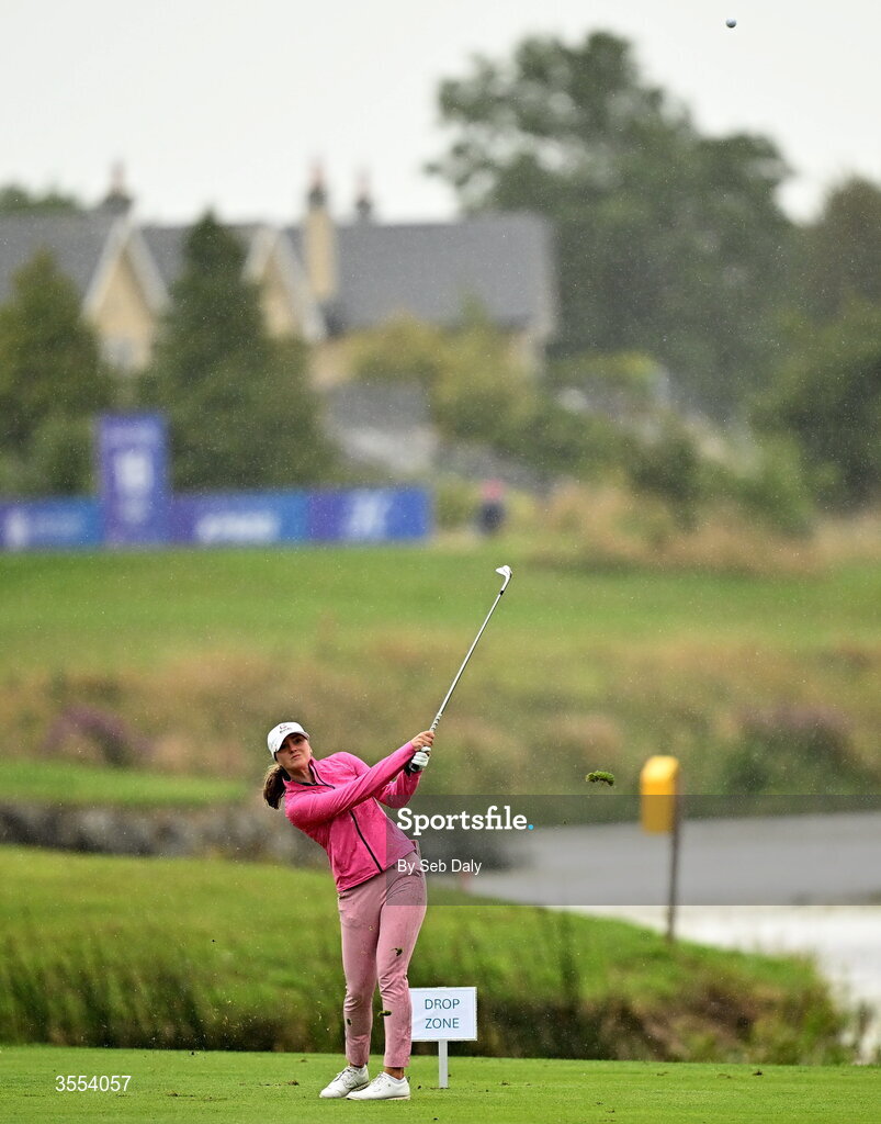 30 August 2026; Dorthea Forbrigd of Norway plays from a drop zone on the 18th fairway during day four of the 2026 KPMG Women’s Irish Open Golf Championship at The K Club in Straffan, Kildare. Photo by Seb Daly/Sportsfile