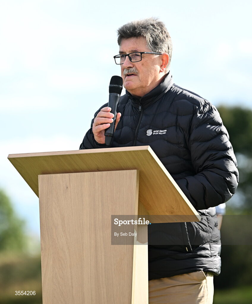 30 August 2026; Chair of Sport Ireland John Foley speaks during day four of the 2026 KPMG Women’s Irish Open Golf Championship at The K Club in Straffan, Kildare. Photo by Seb Daly/Sportsfile