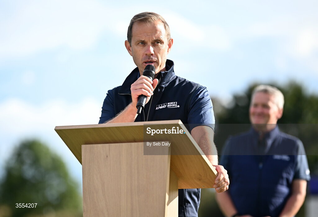 30 August 2026; Managing Partner of KPMG Ryan McCarthy speaks during day four of the 2026 KPMG Women’s Irish Open Golf Championship at The K Club in Straffan, Kildare. Photo by Seb Daly/Sportsfile