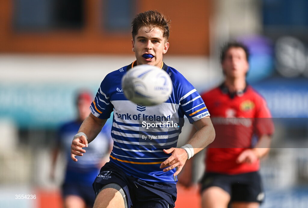 30 August 2026; Harrison McMahon of Leinster during the PwC U19 InterProvincial Championship match between Leinster and Munster at Energia Park in Dublin. Photo by Tyler Miller/Sportsfile