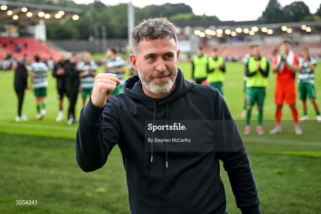 30 August 2026; Shamrock Rovers manager Stephen Bradley after his side's draw in the SSE Airtricity Men’s Premier Division match between Derry City and Shamrock Rovers at The Ryan McBride Brandywell Stadium in Derry. Photo by Stephen McCarthy/Sportsfile