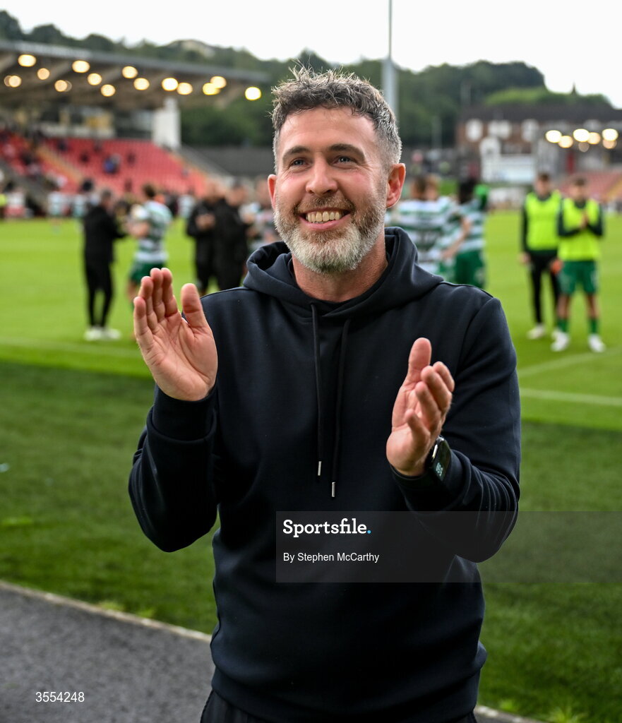 30 August 2026; Shamrock Rovers manager Stephen Bradley after his side's draw in the SSE Airtricity Men’s Premier Division match between Derry City and Shamrock Rovers at The Ryan McBride Brandywell Stadium in Derry. Photo by Stephen McCarthy/Sportsfile