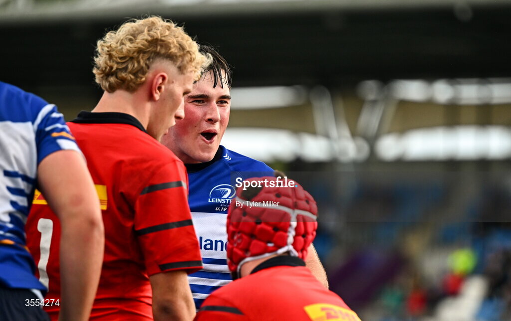 30 August 2026; Tom Martin of Leinster celebrates during the PwC U19 InterProvincial Championship match between Leinster and Munster at Energia Park in Dublin. Photo by Tyler Miller/Sportsfile