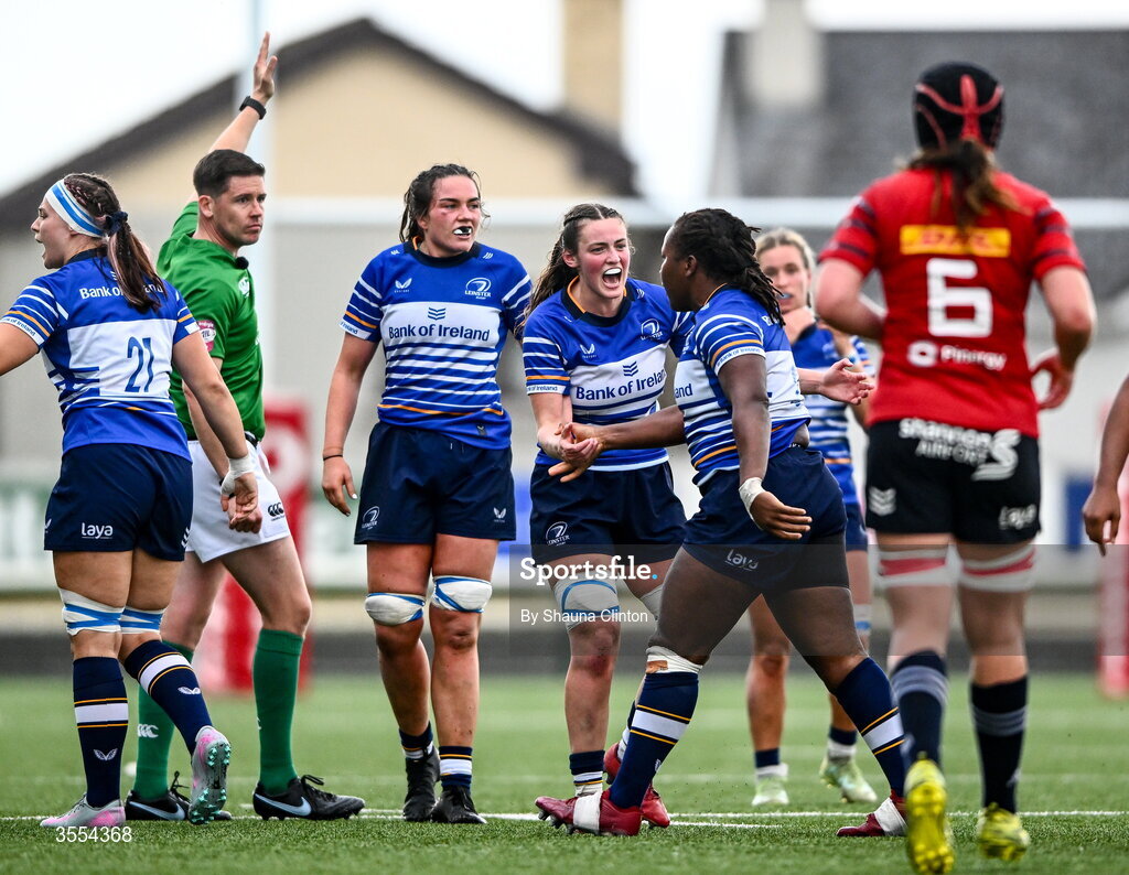 29 August 2026; Regan Casey of Leinster reacts during the Vodafone Womens Interprovincial Championship final match between Munster and Leinster at Dexcom Stadium in Galway. Photo by Shauna Clinton/Sportsfile