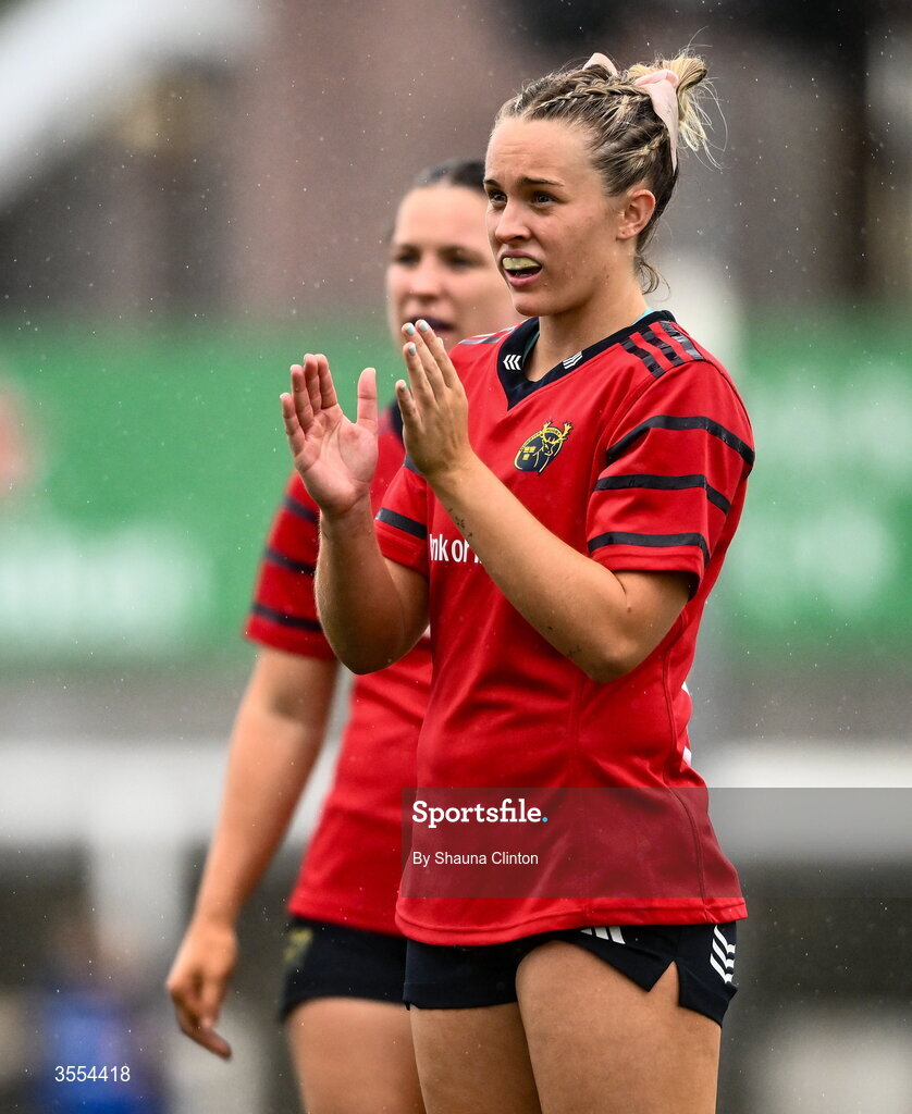 29 August 2026; Lucia Linn of Munster during the Vodafone Womens Interprovincial Championship final match between Munster and Leinster at Dexcom Stadium in Galway. Photo by Shauna Clinton/Sportsfile