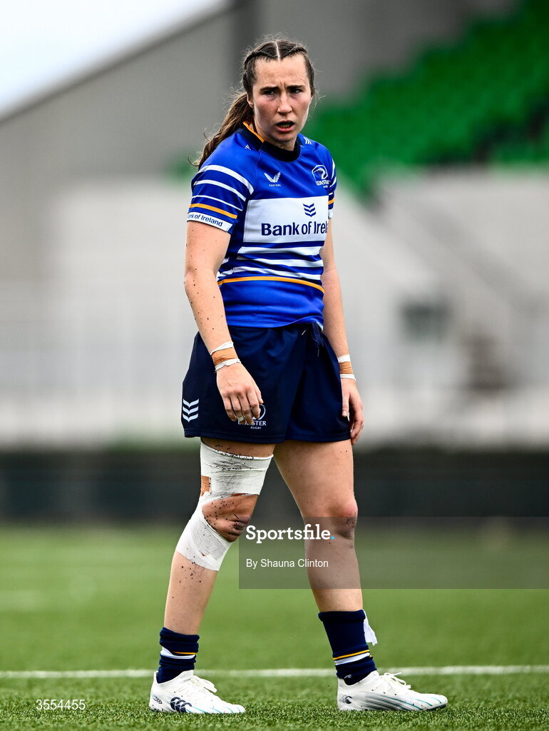 29 August 2026; Eve Higgins of Leinster during the Vodafone Womens Interprovincial Championship final match between Munster and Leinster at Dexcom Stadium in Galway. Photo by Shauna Clinton/Sportsfile