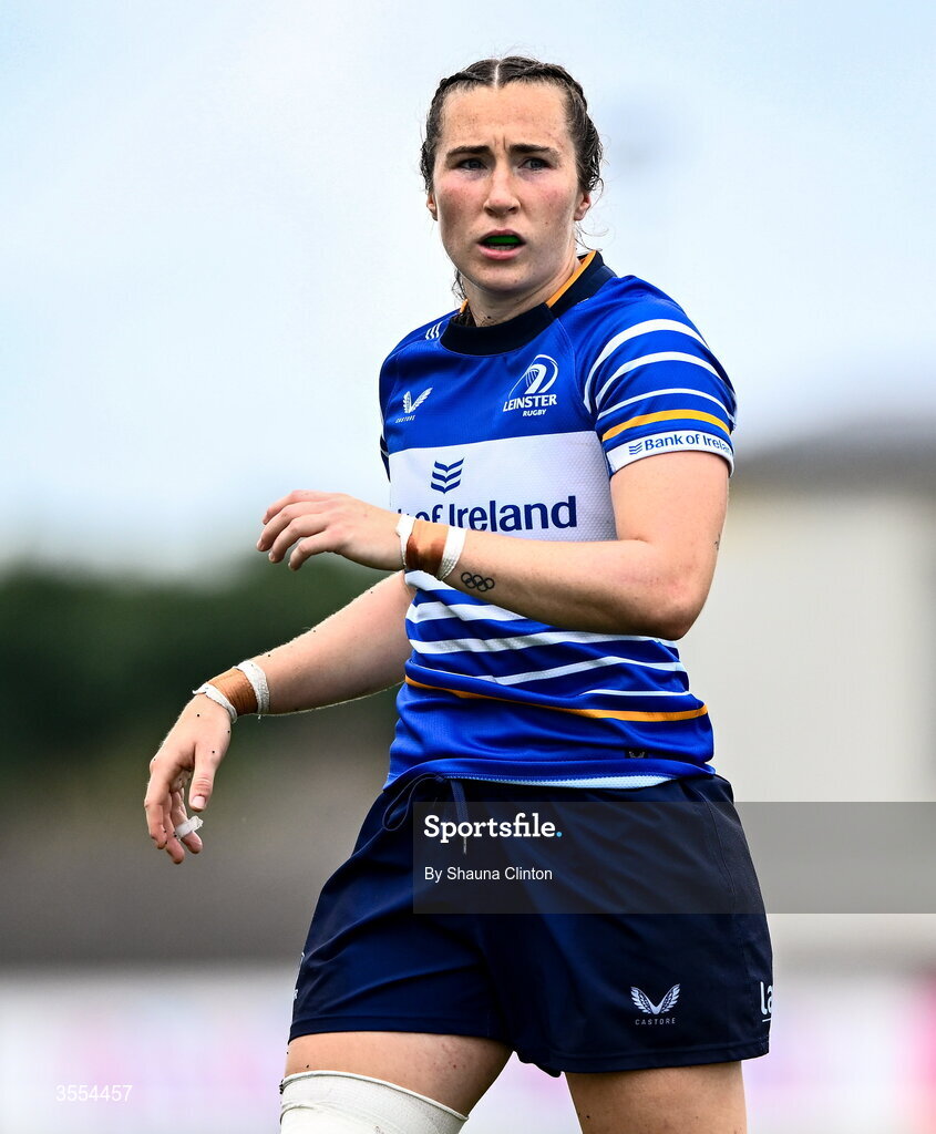 29 August 2026; Eve Higgins of Leinster during the Vodafone Womens Interprovincial Championship final match between Munster and Leinster at Dexcom Stadium in Galway. Photo by Shauna Clinton/Sportsfile