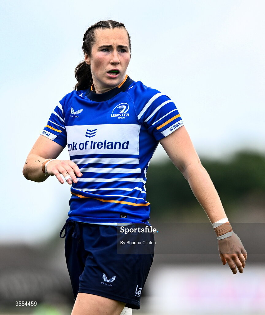 29 August 2026; Eve Higgins of Leinster during the Vodafone Womens Interprovincial Championship final match between Munster and Leinster at Dexcom Stadium in Galway. Photo by Shauna Clinton/Sportsfile