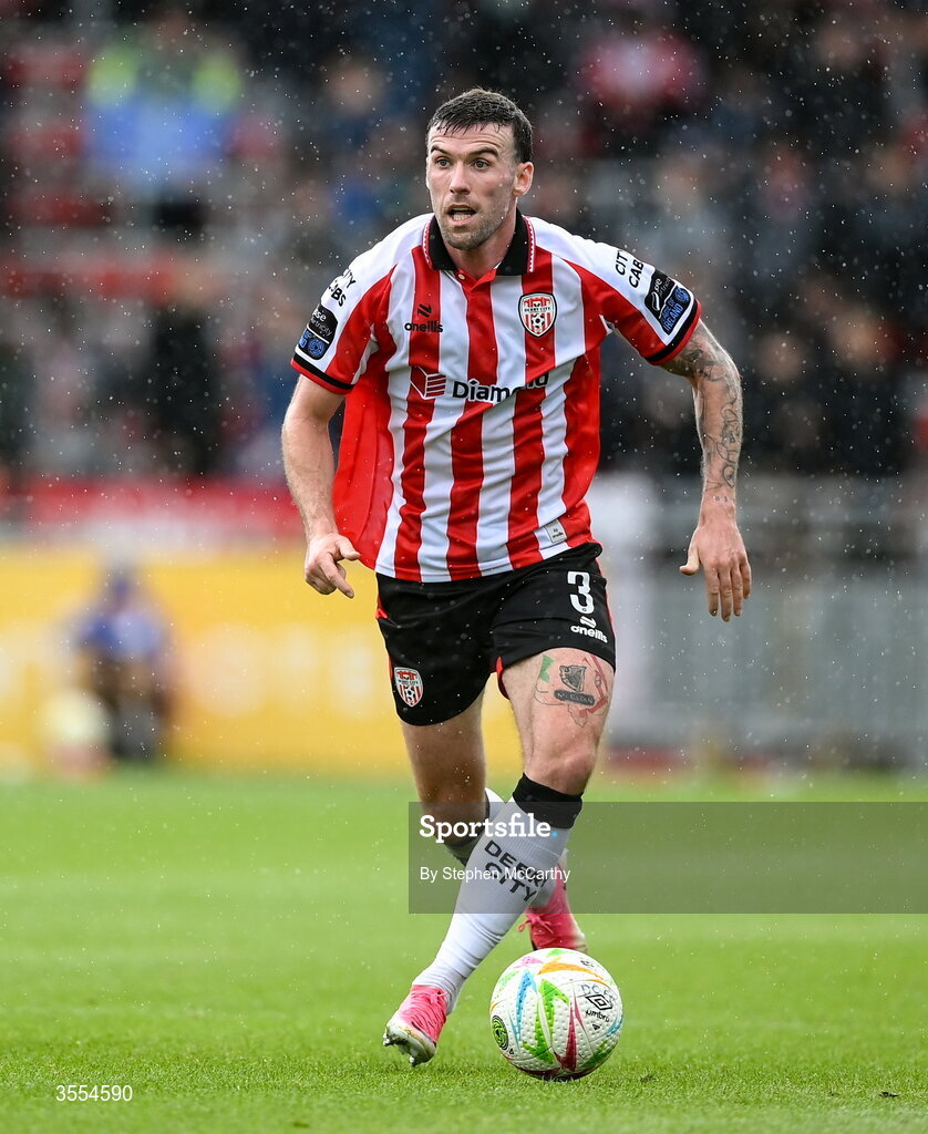 30 August 2026; Patrick McClean of Derry City during the SSE Airtricity Men’s Premier Division match between Derry City and Shamrock Rovers at The Ryan McBride Brandywell Stadium in Derry. Photo by Stephen McCarthy/Sportsfile