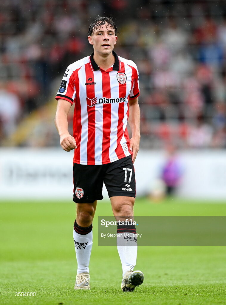 30 August 2026; Nick Twisk of Derry City during the SSE Airtricity Men’s Premier Division match between Derry City and Shamrock Rovers at The Ryan McBride Brandywell Stadium in Derry. Photo by Stephen McCarthy/Sportsfile