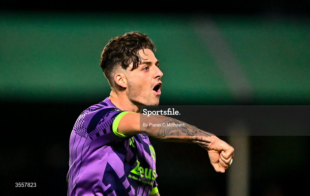4 September 2026; Ruairí Keating of Cork City reacts during the SSE Airtricity Men’s First Division match between Bray Wanderers and Cork City at the Carlisle Grounds in Bray, Wicklow. Photo by Piaras Ó Mídheach/Sportsfile