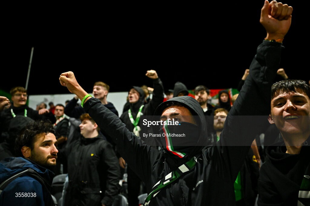 4 September 2026; Cork City supporters celebrate after winning the SSE Airtricity Men’s First Division title after their drawn SSE Airtricity Men’s First Division match between Bray Wanderers and Cork City at the Carlisle Grounds in Bray, Wicklow. Photo by Piaras Ó Mídheach/Sportsfile