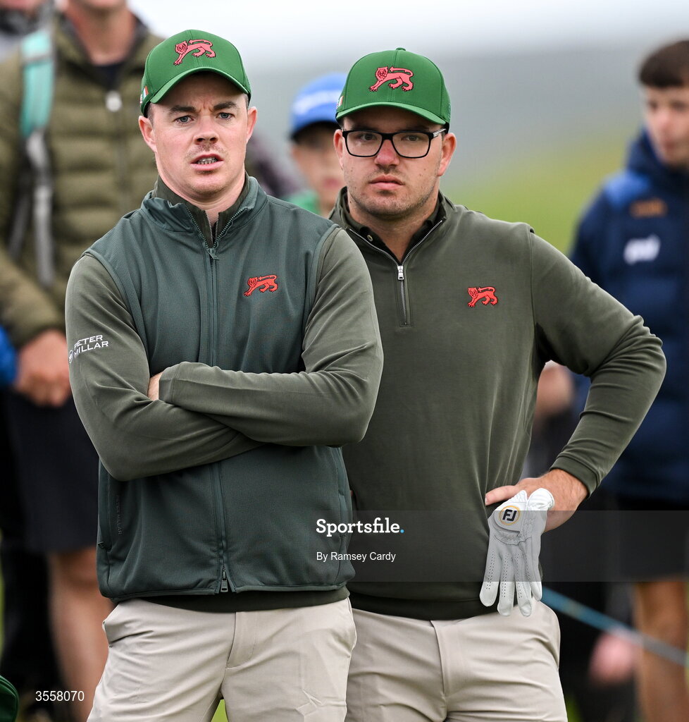 5 September 2026; Stuart Grehan, left, and Eliot Baker of Great Britain and Ireland during the foursomes matches on day one of the 51st Walker Cup at Lahinch Golf Club in Lahinch, Clare. Photo by Ramsey Cardy/Sportsfile