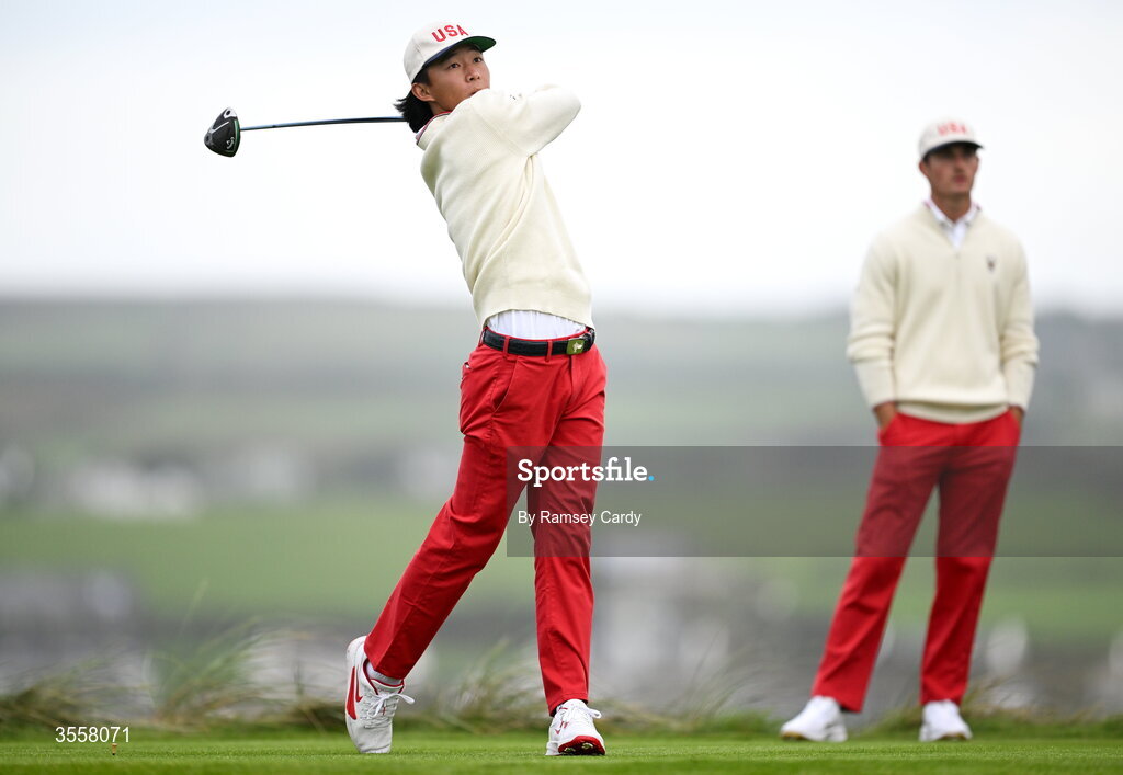 5 September 2026; Ethan Fang of USA during the foursomes matches on day one of the 51st Walker Cup at Lahinch Golf Club in Lahinch, Clare. Photo by Ramsey Cardy/Sportsfile