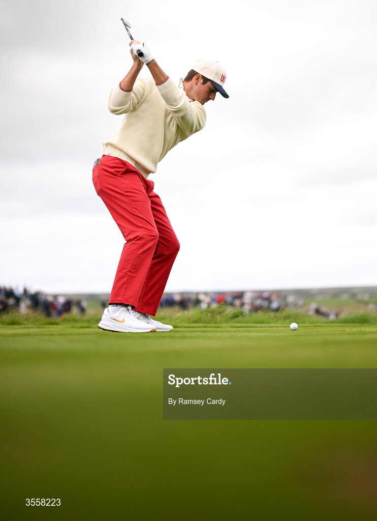 5 September 2026; Preston Stout of USA plays a tee shot during the foursomes matches on day one of the 51st Walker Cup at Lahinch Golf Club in Lahinch, Clare. Photo by Ramsey Cardy/Sportsfile
