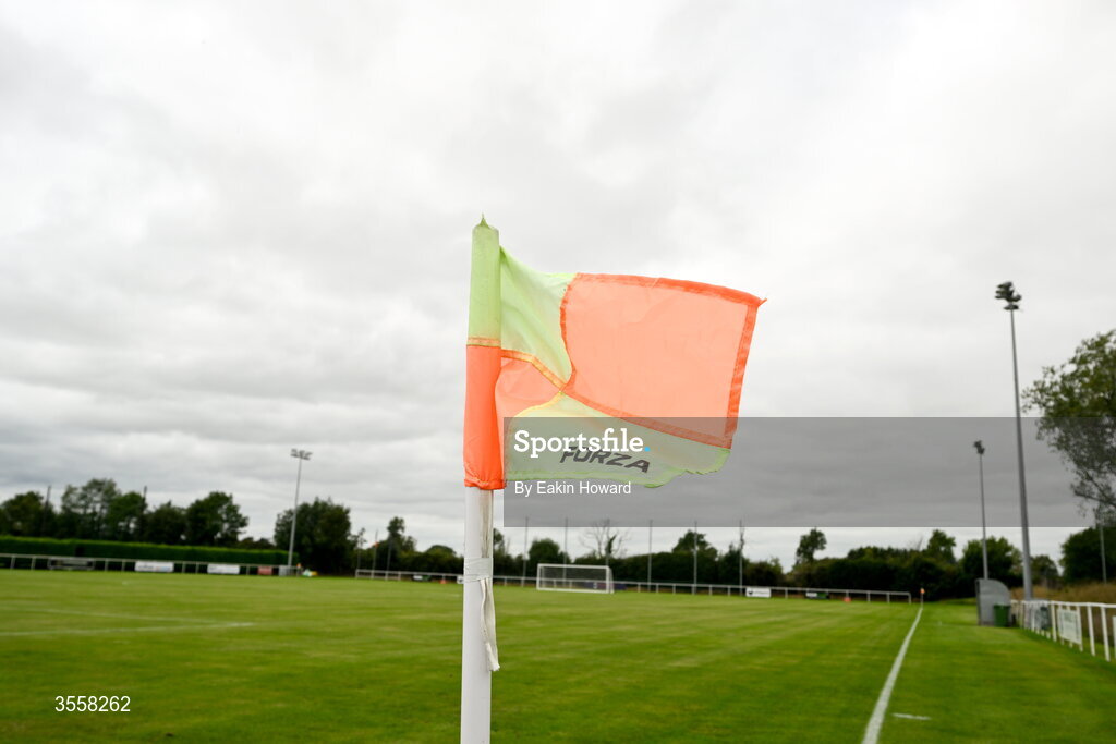 5 September 2026; The corner flag before the FAI National League match between Lucan United and Mervue United at Copper Face Jacks Park in Dublin. Photo by Eakin Howard/Sportsfile