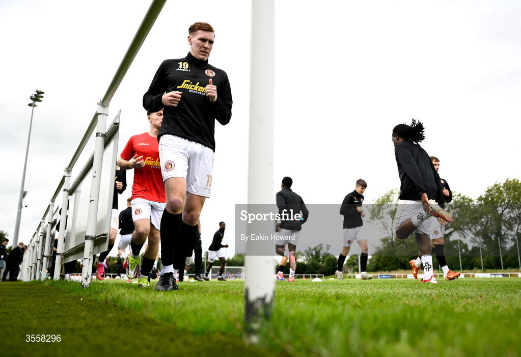 5 September 2026; Sean Quinn of Lucan United warms up before the FAI National League match between Lucan United and Mervue United at Copper Face Jacks Park in Dublin. Photo by Eakin Howard/Sportsfile