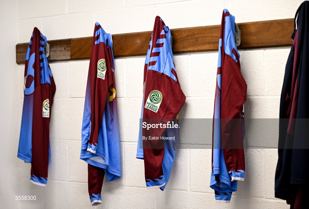 5 September 2026; Mervue United jerseys are seen in the locker room before the FAI National League match between Lucan United and Mervue United at Copper Face Jacks Park in Dublin. Photo by Eakin Howard/Sportsfile