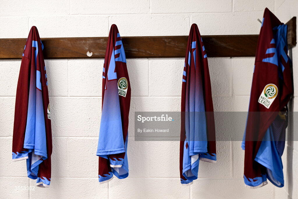 5 September 2026; Mervue United jerseys are seen in the locker room before the FAI National League match between Lucan United and Mervue United at Copper Face Jacks Park in Dublin. Photo by Eakin Howard/Sportsfile
