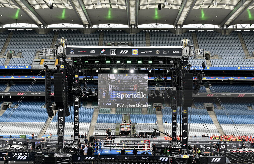 5 September 2026; A general view of the ring inside the Stadium ahead of the undisputed super lightweight championship fight between Katie Taylor and Flora Pili at the Once Upon A Time fight night in Croke Park, Dublin. Photo by Stephen McCarthy/Sportsfile