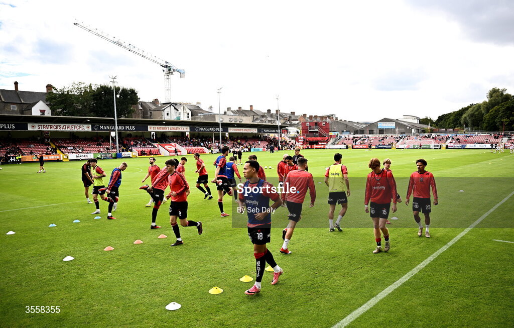 5 September 2026; Douglas James-Taylor of Bohemians and teammates before the Club Orange Men’s FAI Cup quarter-final match between St Patrick's Athletic and Bohemians at Richmond Park in Dublin. Photo by Seb Daly/Sportsfile