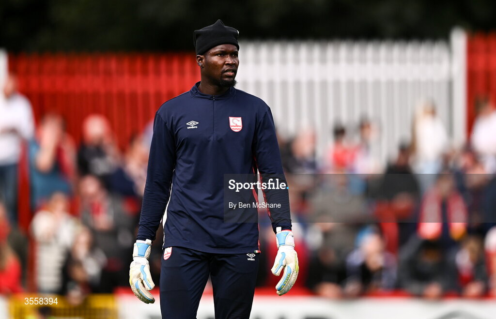 5 September 2026; St Patrick's Athletic goalkeeper Joseph Anang before the Club Orange Men’s FAI Cup quarter-final match between St Patrick's Athletic and Bohemians at Richmond Park in Dublin. Photo by Ben McShane/Sportsfile