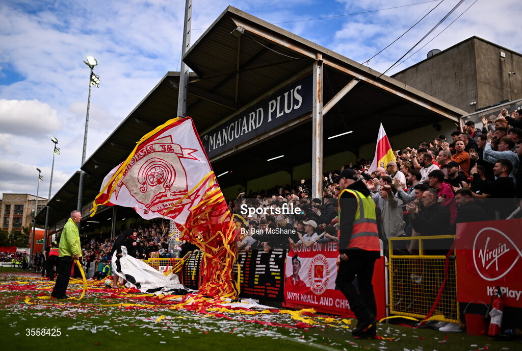5 September 2026; St Patrick's Athletic supporters before the Club Orange Men’s FAI Cup quarter-final match between St Patrick's Athletic and Bohemians at Richmond Park in Dublin. Photo by Ben McShane/Sportsfile