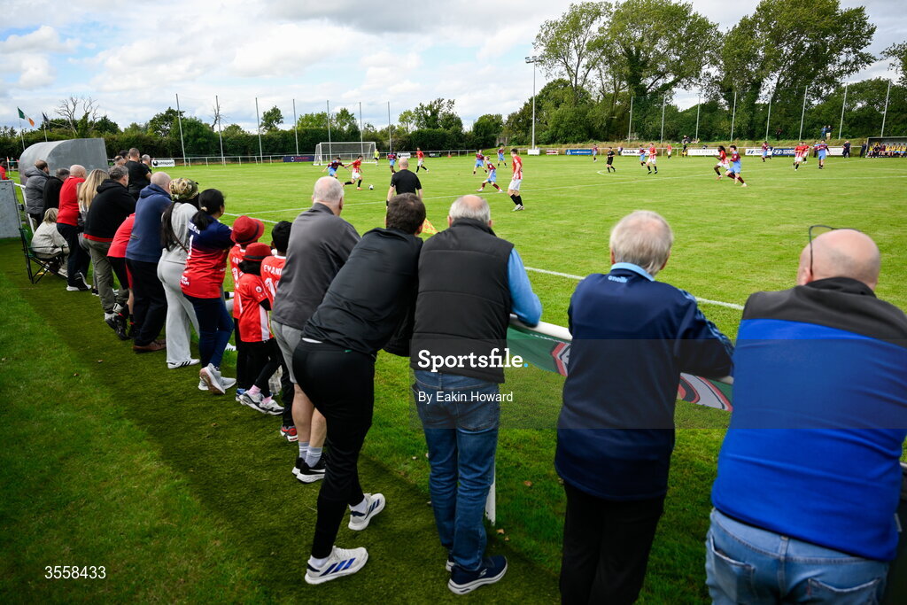 5 September 2026; Spectators watch the action on the pitch during the FAI National League match between Lucan United and Mervue United at Copper Face Jacks Park in Dublin. Photo by Eakin Howard/Sportsfile