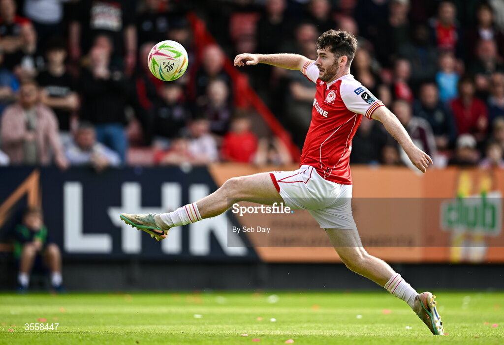 5 September 2026; Aidan Keena of St Patrick's Athletic during the Club Orange Men’s FAI Cup quarter-final match between St Patrick's Athletic and Bohemians at Richmond Park in Dublin. Photo by Seb Daly/Sportsfile
