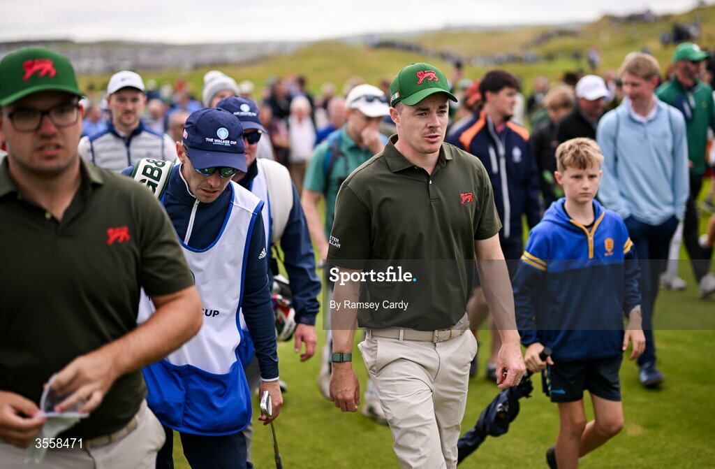 5 September 2026; Stuart Grehan of Great Britain and Ireland walks up the fairway during the foursomes matches on day one of the 51st Walker Cup at Lahinch Golf Club in Lahinch, Clare. Photo by Ramsey Cardy/Sportsfile