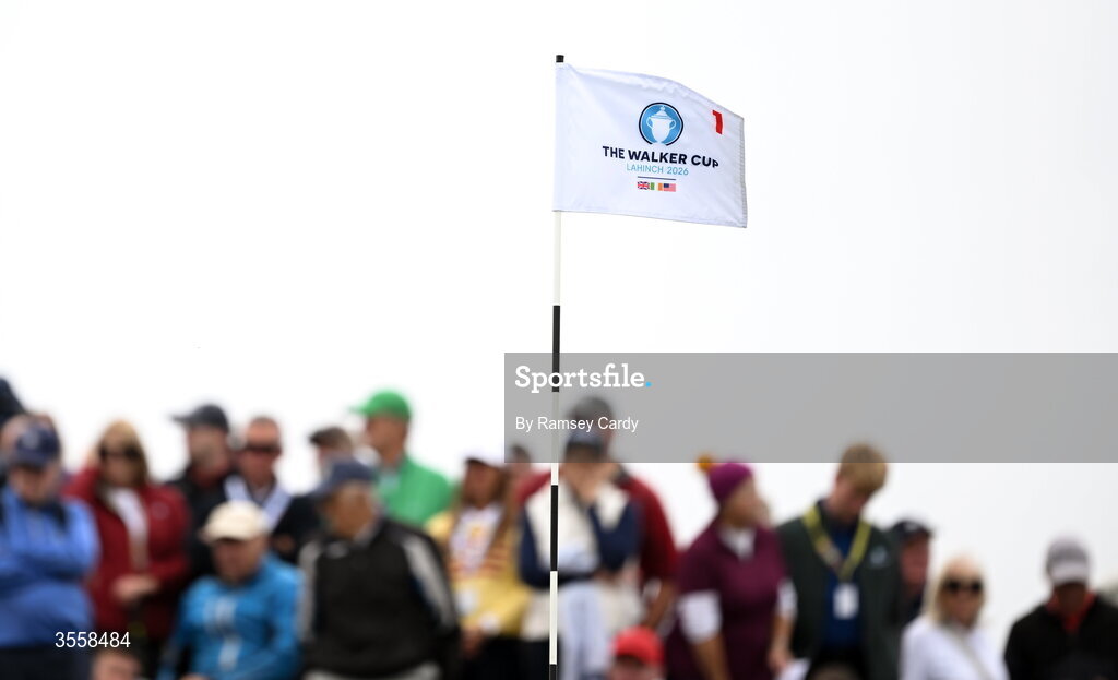 5 September 2026; A general view of a Walker Cup branded flag blowing in the wind during the singles matches on day one of the 51st Walker Cup at Lahinch Golf Club in Lahinch, Clare. Photo by Ramsey Cardy/Sportsfile