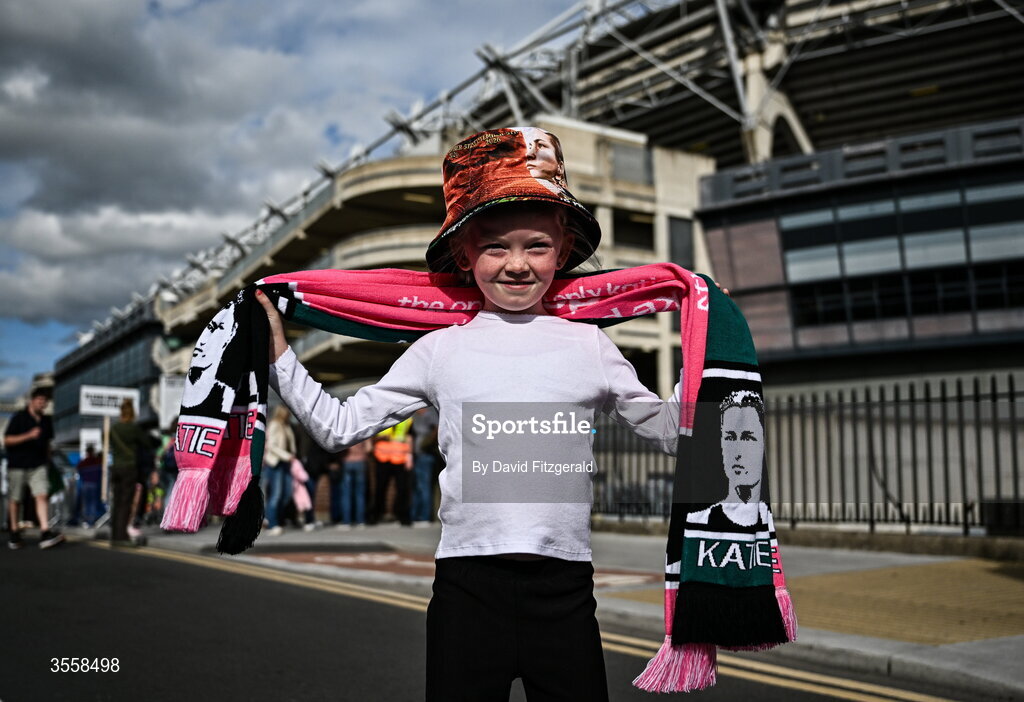 5 September 2026; Katie Taylor supporter Emily Carroll, age 7, from Finglas outside Croke Park in Dublin. Photo by David Fitzgerald/Sportsfile