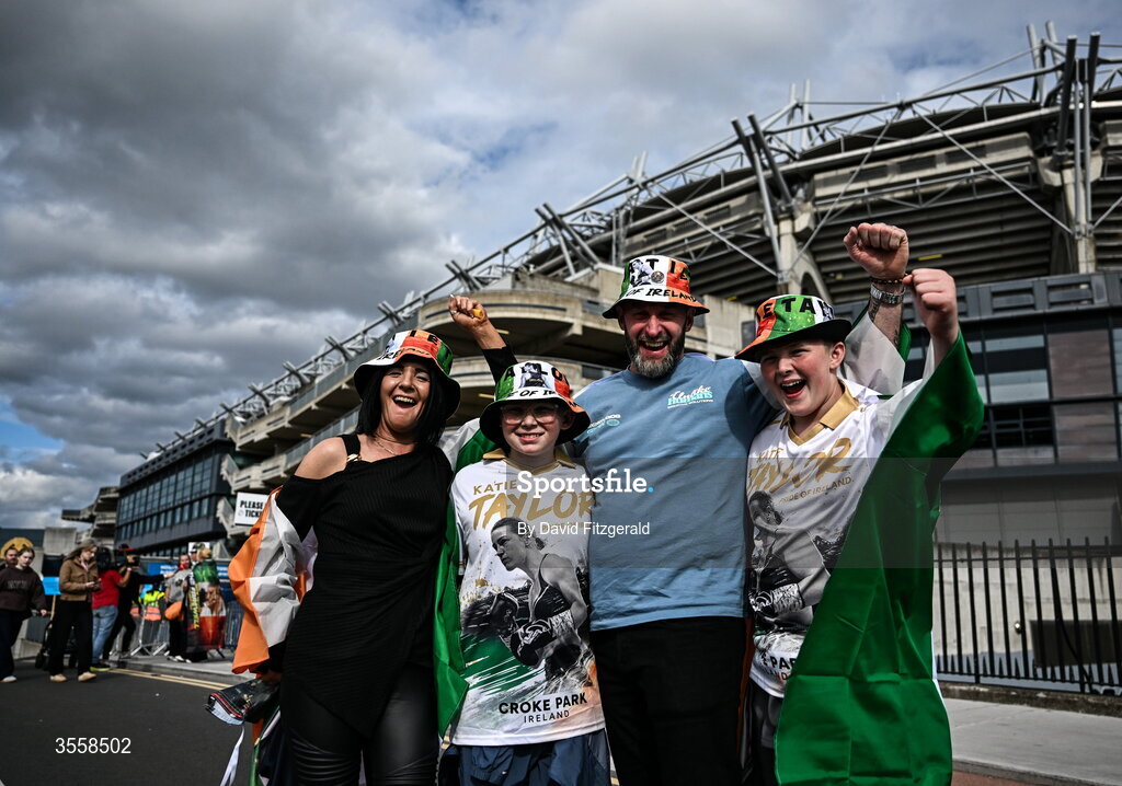 5 September 2026; Katie Taylor supporters outside Croke Park in Dublin. Photo by David Fitzgerald/Sportsfile