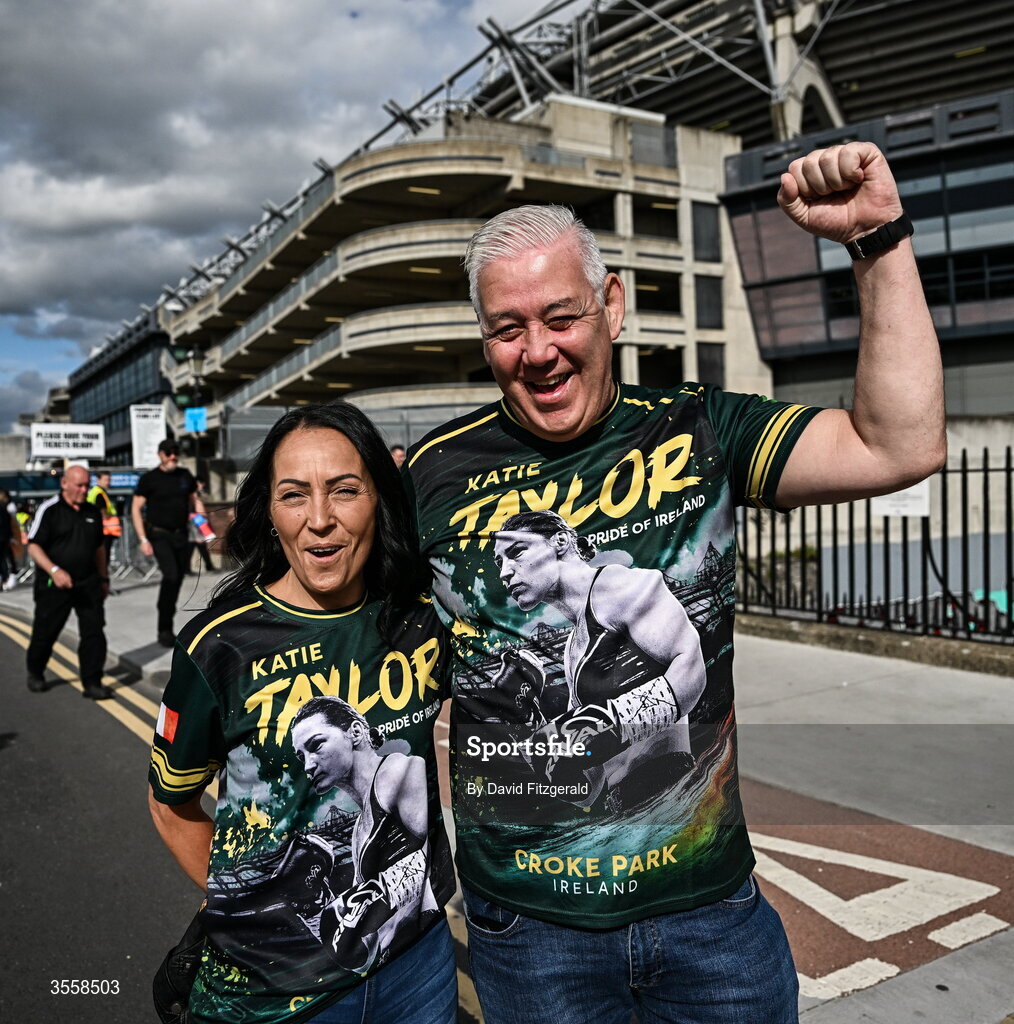 5 September 2026; Katie Taylor supporters outside Croke Park in Dublin. Photo by David Fitzgerald/Sportsfile