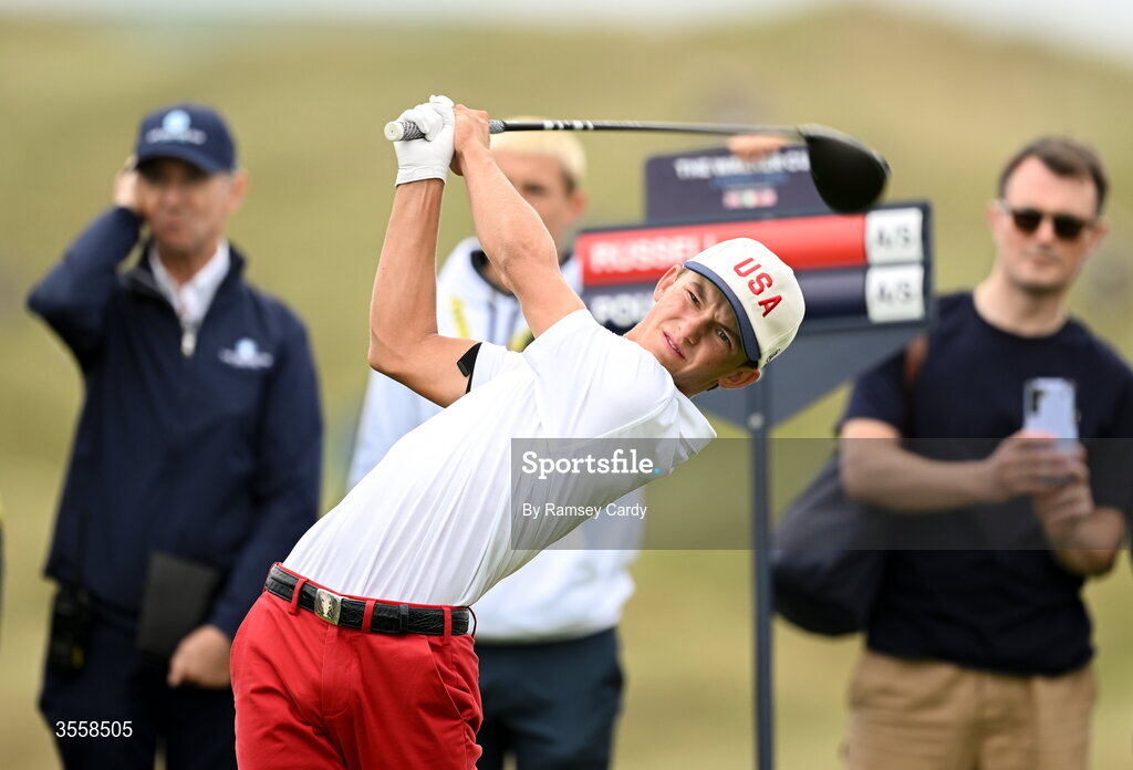 5 September 2026; Miles Russell of USA during the singles matches on day one of the 51st Walker Cup at Lahinch Golf Club in Lahinch, Clare. Photo by Ramsey Cardy/Sportsfile