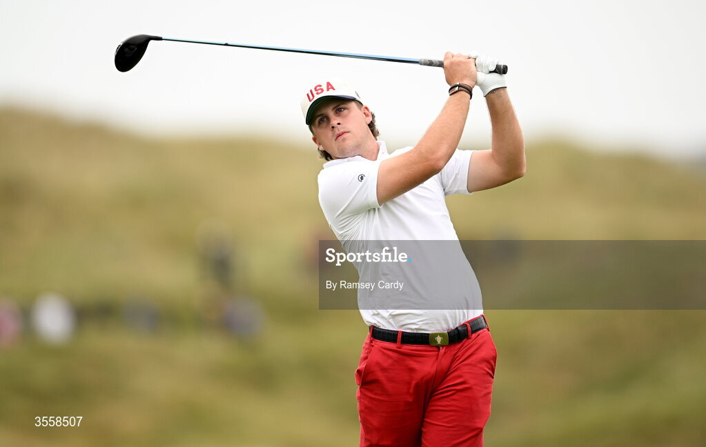 5 September 2026; Josiah Gilbert of USA during the singles matches on day one of the 51st Walker Cup at Lahinch Golf Club in Lahinch, Clare. Photo by Ramsey Cardy/Sportsfile