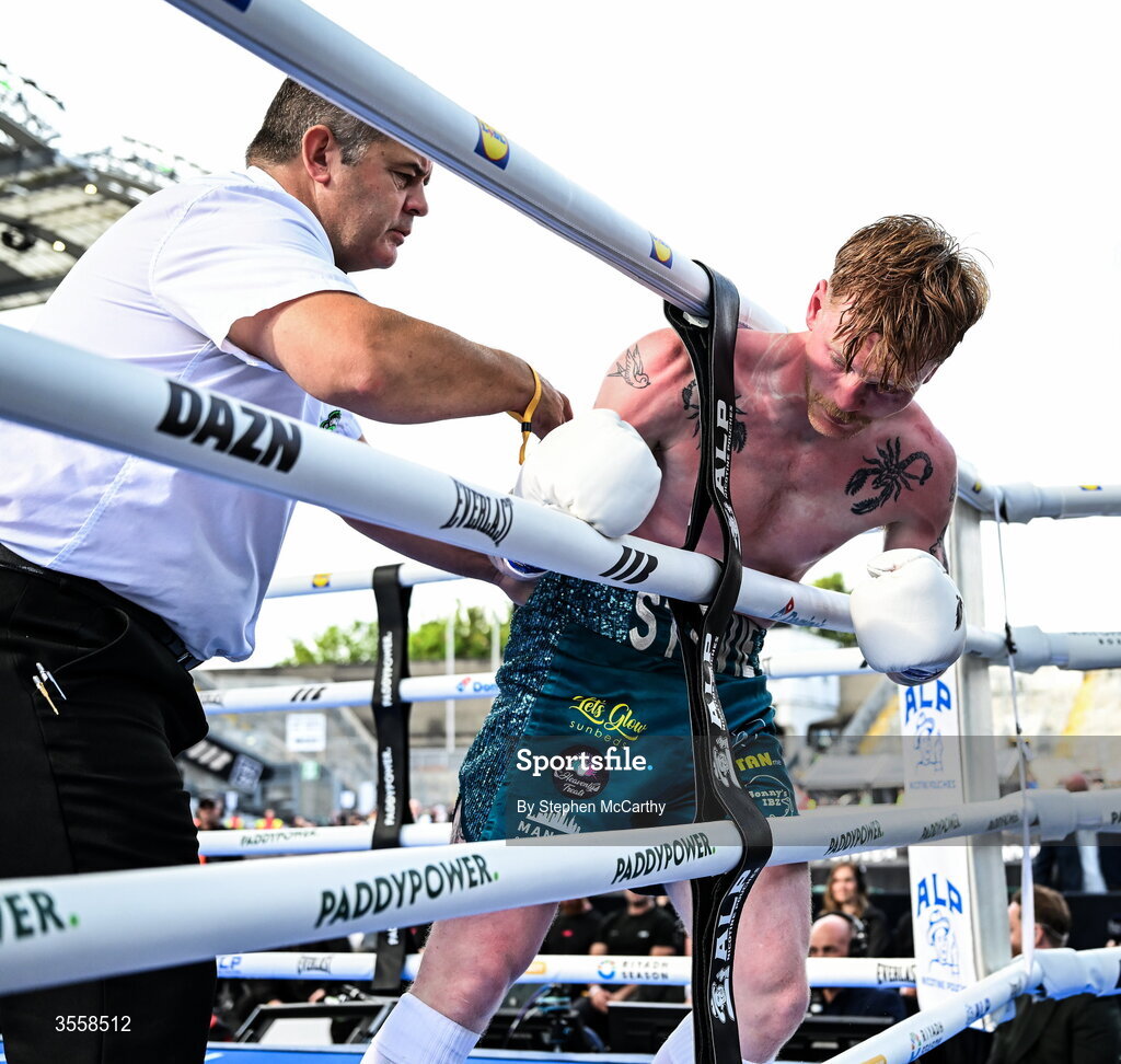 5 September 2026; Paul Ryan during his middleweight bout at the Once Upon A Time fight night in Croke Park, Dublin. Photo by Stephen McCarthy/Sportsfile