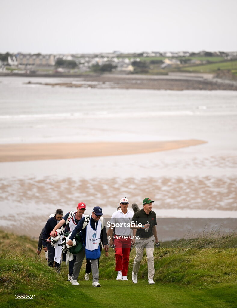 5 September 2026; Stuart Grehan of Great Britain and Ireland makes his way to the 8th green during the singles matches on day one of the 51st Walker Cup at Lahinch Golf Club in Lahinch, Clare. Photo by Ramsey Cardy/Sportsfile