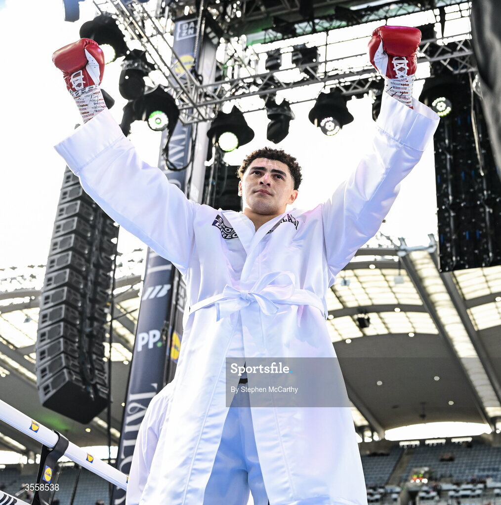 5 September 2026; Adam Olaniyan before his heavyweight bout with Matej Hudak at the Once Upon A Time fight night in Croke Park, Dublin. Photo by Stephen McCarthy/Sportsfile