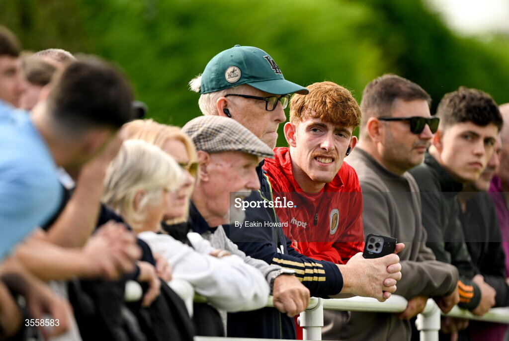 5 September 2026; Spectators watch action on the pitch during the FAI National League match between Lucan United and Mervue United at Copper Face Jacks Park in Dublin. Photo by Eakin Howard/Sportsfile