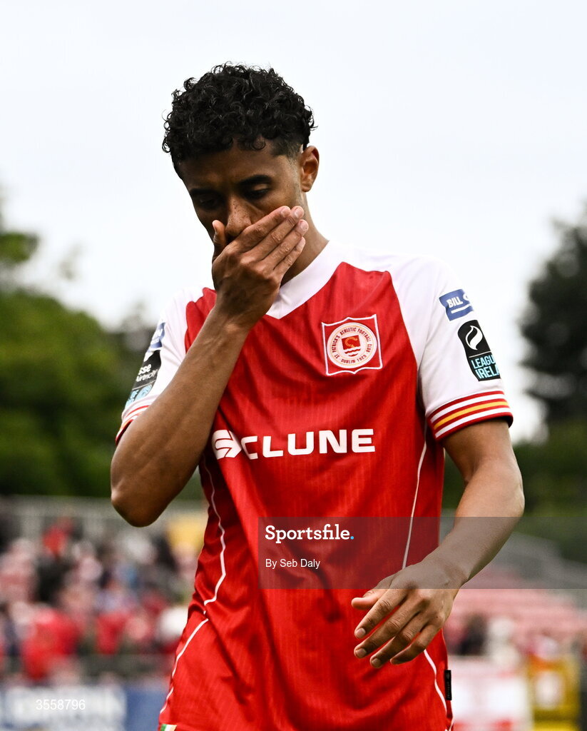 5 September 2026; Romal Palmer of St Patrick's Athletic after his side's defeat in the Club Orange Men’s FAI Cup quarter-final match between St Patrick's Athletic and Bohemians at Richmond Park in Dublin. Photo by Seb Daly/Sportsfile