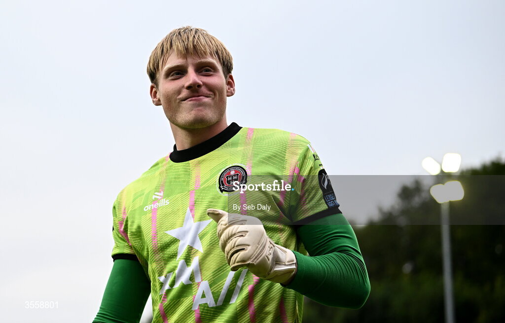 5 September 2026; Bohemians goalkeeper Paul Walters after saving a penalty in a penalty shoot-out during the Club Orange Men’s FAI Cup quarter-final match between St Patrick's Athletic and Bohemians at Richmond Park in Dublin. Photo by Seb Daly/Sportsfile