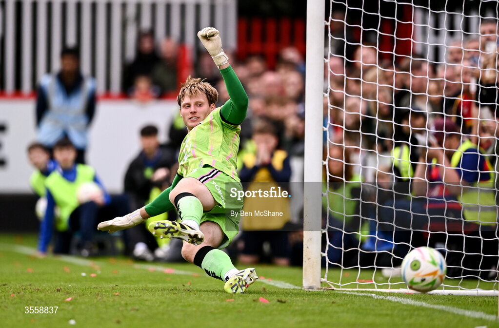 5 September 2026; Bohemians goalkeeper Paul Walters watches a penalty pass him in the penalty-shootout of the Club Orange Men’s FAI Cup quarter-final match between St Patrick's Athletic and Bohemians at Richmond Park in Dublin. Photo by Ben McShane/Sportsfile