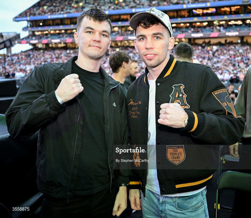 5 September 2026; Boxers and brothers Aaron, left, and Stevie McKenna in attendance ahead of the undisputed super lightweight championship fight between Katie Taylor and Flora Pili at the Once Upon A Time fight night in Croke Park, Dublin. Photo by Stephen McCarthy/Sportsfile